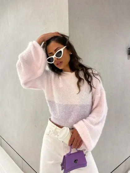 Cropped Tricotado com capuz e pelo